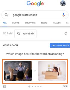 Google Word Coach Answer Options