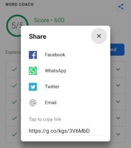 Google Word Coach Share Buttons